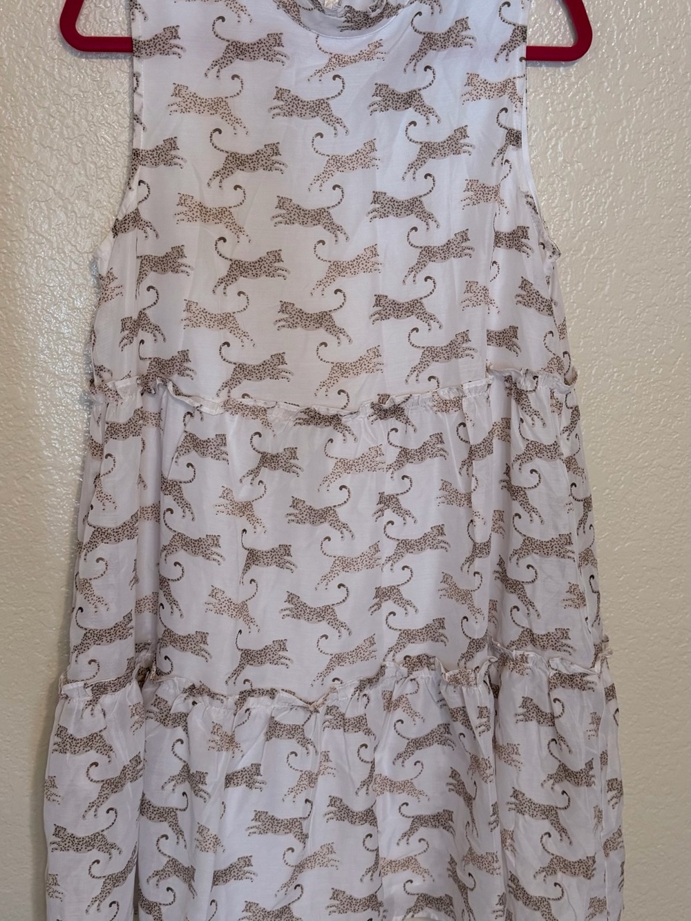 J. Marie Sleeveless White Tiered Dress with Tan Leopard Print